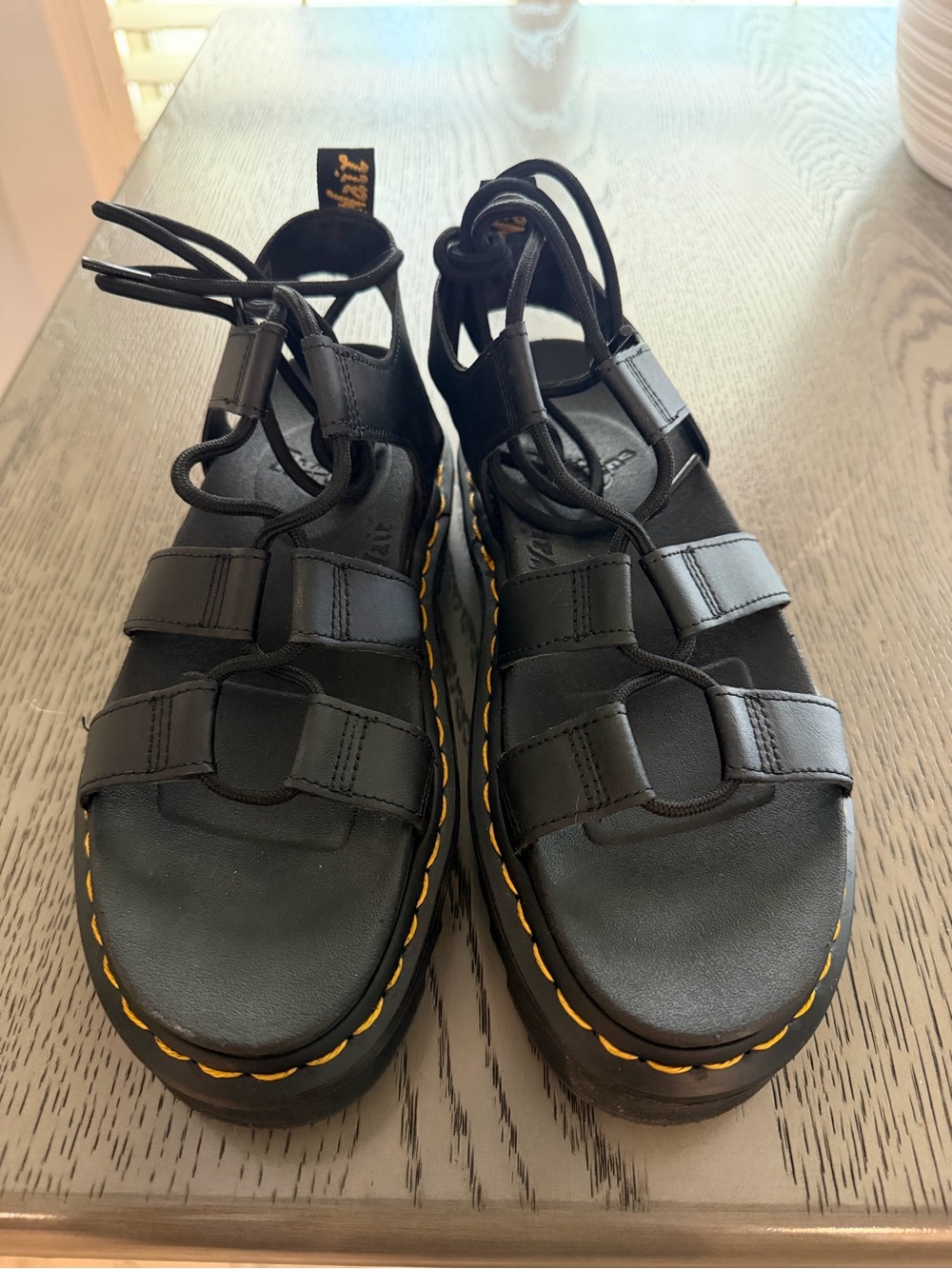 Dr. Martens Black Leather Lace Up Gladiator Sandals